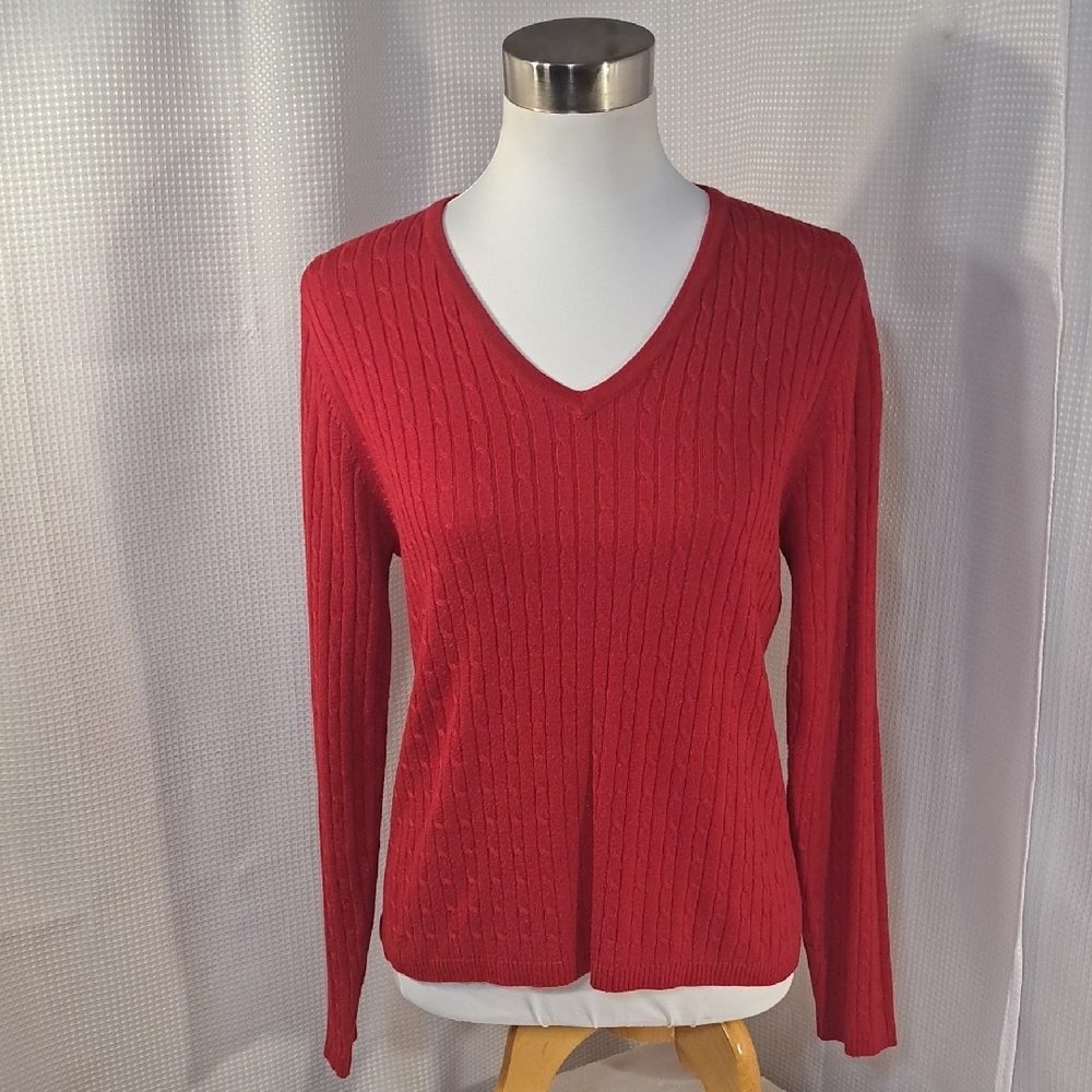 Vibrant Red V-Neck Ribbed Sweater